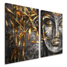 Quadro Budismo Buda Prata e Ouro para Sala Mosaico Parede