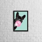 Quadro Bulldog Francês Chicletes 45X34Cm Com Vidro Preta