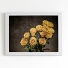 Quadro Buquê de Rosas Amarelas Sépia Moldura Branca 60x40cm