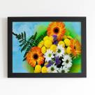 Quadro Buquê Mix de Flores Coloridas Moldura Preta 60x40cm