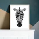 Quadro Cabeça De Zebra Geométrica 45X34Cm - Madeira Preta