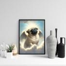 Quadro Cachorrinho Pug Com Asas 33x24cm - com vidro