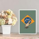 Quadro Cachorro Caramelo - Bandeira Brasil 45x34cm - com vidro