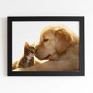 Quadro Cachorro e Gato Amizade Pets Moldura Preta 30x40cm