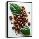 Quadro Café Em Grãos Frescos Entre Folhas Naturais Verdes