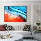 Quadro Canvas Abst. Marmorizado Azul e Laranja 80x1,00