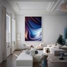 Quadro Canvas Abstrata Ondas Neon 90x60cm Mold Preta