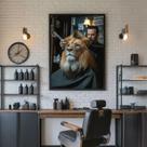 Quadro Canvas Barbearia Leão 40x30cm Mold Preta