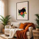 Quadro Canvas Black Cat Art 70x50cm Mold Branca