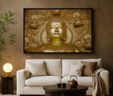Quadro Canvas Buda Dourado - Horizontal-Mold.Preta Tamanho:40x30cm