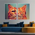 Quadro Canvas Decorativo para Sala 2 Telas Gato Geométrico 90x70 Quadro Canvas Decorativo para Sala 2 Telas Gato Geométrico 90x70