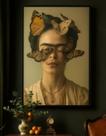 Quadro Canvas Frida Com Borboletas-Mold.Preta Tamanho:70x50cm