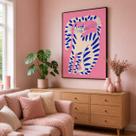 Quadro Canvas Gato Estilizado Pink Blue 60x40cm Mold Preta
