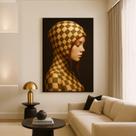 Quadro Canvas Mulher Ruiva Xadrez 90x60cm Mold Branca