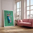 Quadro Canvas Pink Striped Cat Art 40x30cm Mold Branca
