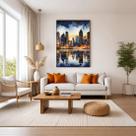 Quadro Canvas Pôr do Sol Urbano 70x50cm Mold Branca Quadro Canvas Pôr do Sol Urbano 70x50cm Mold Branca
