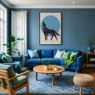 Quadro Canvas Wolf Blue Moon Howl 60x40cm Mold Preta