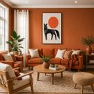 Quadro Canvas Wolf Orange Moon Howl 40x30cm Mold Preta