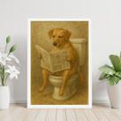 Quadro Cão Caramelo No Banheiro Lendo Jornal 45x34cm - com vidro