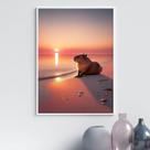 Quadro Capivara Na Praia - Por Do Sol 45x34cm Quadro Capivara Na Praia - Por Do Sol 45x34cm