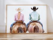 Quadro Casal Cowboy e Cowgirl Boiadeira Cavalo Rodeio Country Decoração