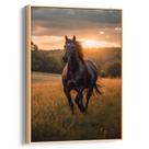 Quadro Cavalo Preto Galopando Sob o Céu Dourado