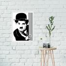Quadro Charlie Chaplin Abstrato Preto e Branco 33x24cm