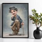 Quadro Charlie Chaplin - Caricatura 33x24cm - com vidro