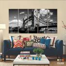 Quadro City Preto E Branco Paisagem Em Tecido 5 peças 140x65