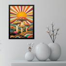 Quadro Cogumelos - Boho Hippy Mushroom Sunrise 33x24cm - com vidro