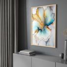 Quadro com Moldura 130x90 Abstrato Mármore Moderno Azul Dourado Decorativo Grande Sala Quarto Hall