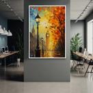 Quadro com Moldura 130x90 Abstrato Pintura Colorido Big Ben Decorativo Grande Sala Quarto Hall Cor:Moldura Branca