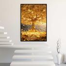 Quadro com Moldura 130x90 Árvore da Fortuna Golden Decorativo Grande Sala Quarto Hall Cor:Moldura Preta