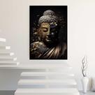 Quadro com Moldura 130x90 Buda Dourado Budda Buddha Vertical Decorativo Grande Sala Quarto Hall Cor:Moldura Preta