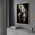 Quadro com Moldura 130x90 Cavalo Branco Luxo Decorativo Grande Sala Quarto Hall Cor:Moldura Madeira