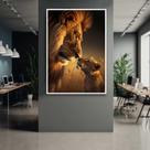 Quadro com Moldura 130x90 Leão com Filhote Decorativo Grande Sala Quarto Hall Cor:Moldura Branca