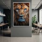 Quadro com Moldura 130x90 Leão de Judá Face Quadro Leão Decorativo Grande Sala Quarto Hall Cor:Moldura Branca