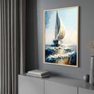 Quadro com Moldura 130x90 Pintura Barco Céu Azul Vertical Arte Decorativo Grande Sala Quarto Hall