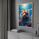 Quadro com Moldura 130x90 Tigre Mar AI Decorativo Grande Sala Quarto Hall Cor:Moldura Madeira