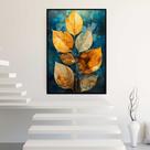 Quadro com Moldura 40x60 Abstrato Planta Folhas Dourada Azul Verde Decorativo Grande Sala Quarto Hall Cor:Moldura Preta