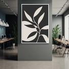 Quadro com Moldura 40x60 Abstrato Planta Preto branco Decorativo Grande Sala Quarto Hall Cor:Moldura Branca