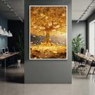 Quadro com Moldura 40x60 Árvore da Fortuna Golden Decorativo Grande Sala Quarto Hall Cor:Moldura Branca