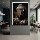 Quadro com Moldura 40x60 Buda Dourado Budda Buddha Vertical Decorativo Grande Sala Quarto Hall