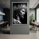 Quadro com Moldura 40x60 Jesus Coroa de Espinho Preto e Branco Decorativo Grande Sala Quarto Hall