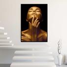 Quadro com Moldura 40x60 Mulher Dourada Salão Decorativo Grande Sala Quarto Hall Cor:Moldura Preta