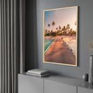 Quadro com Moldura 40x60 Paisagem Pier Coqueiros Praia Caribe Decorativo Grande Sala Quarto Hall