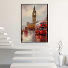 Quadro com Moldura 40x60 Paisagem Vertical Londres Vermelho Pintura Decorativo Grande Sala Quarto Hall