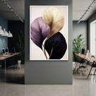 Quadro com Moldura 40x60 Planta Floral Moderna Roxo bege Decorativo Grande Sala Quarto Hall Cor:Moldura Branca