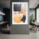 Quadro com Moldura 90x60 Abstrato Geomêtrico Preto Amarelo Decorativo Grande Sala Quarto Hall