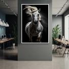 Quadro com Moldura 90x60 Cavalo Branco Luxo Decorativo Grande Sala Quarto Hall